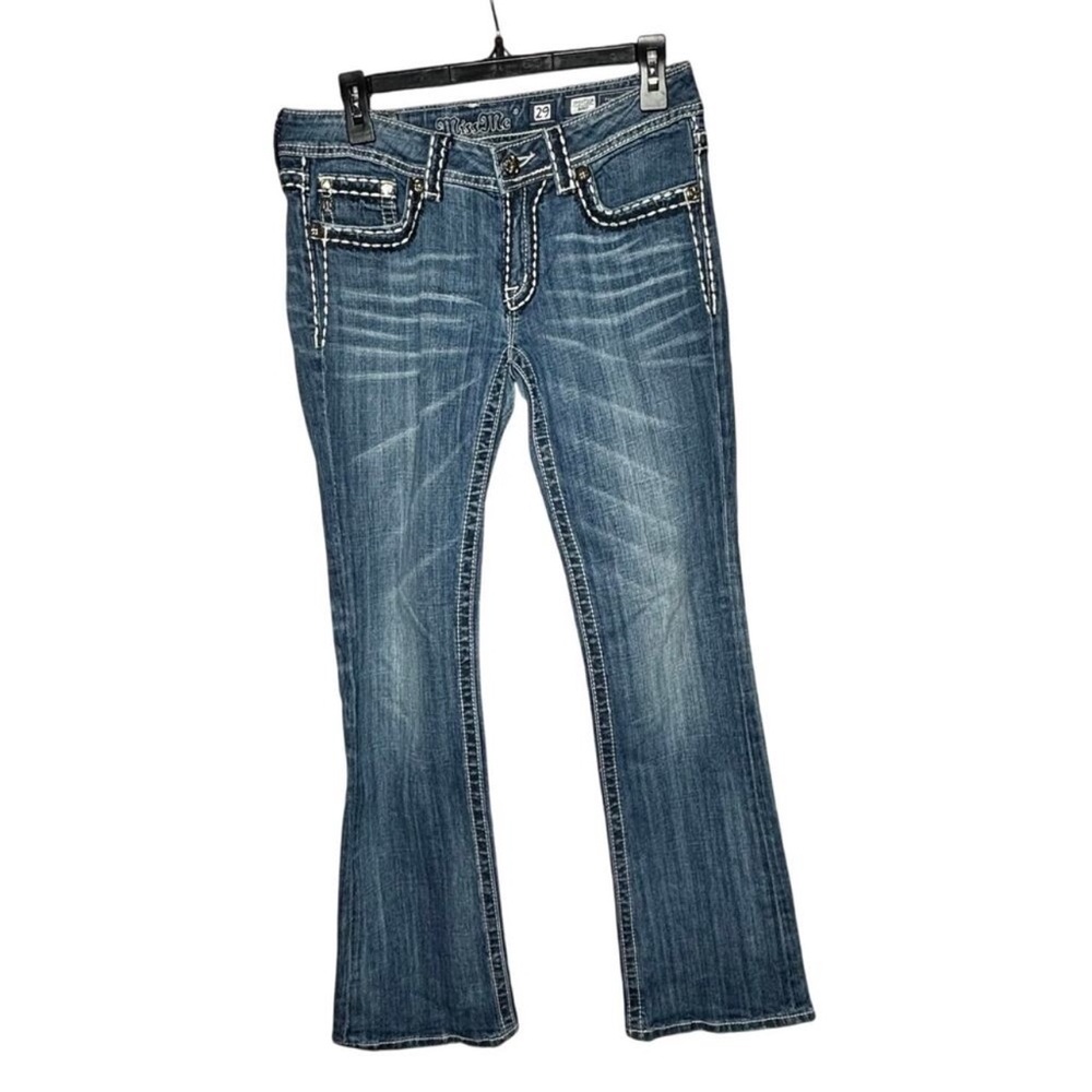 Miss Me Cross Bling Western Rodeo Medium Wash Stitch Bootcut Denim Jeans Size 29